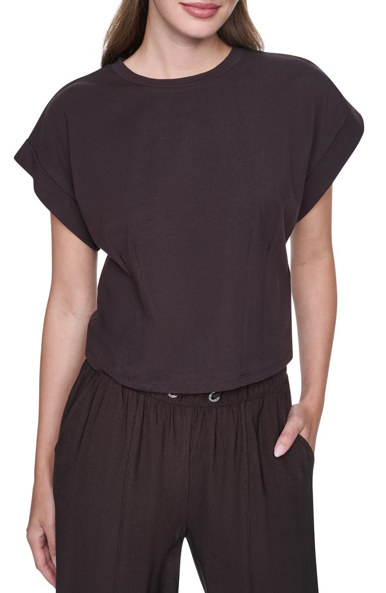 DKNY Crop Shoulder Crop T-Shirt, Main, color, Tobacco
