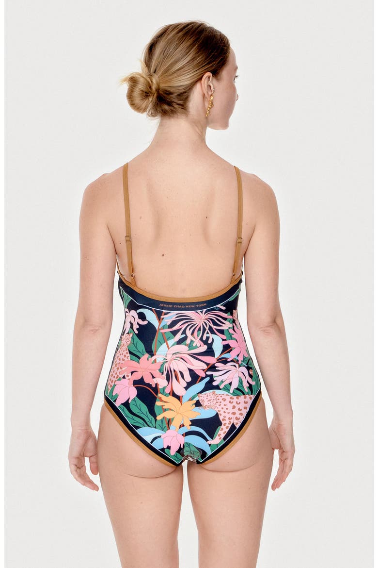 Blush Jungle Reversible V-Neck One-Piece Swimsuit, Alternate, color, Black
