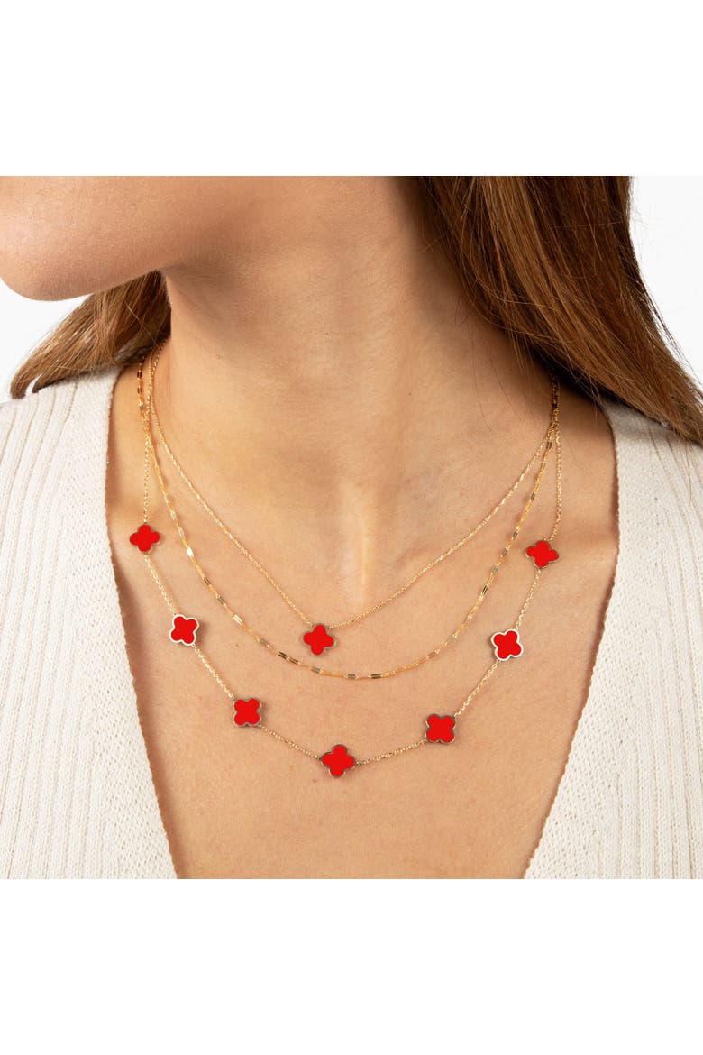 Small Coral Single Clover Necklace, Alternate, color, Coral