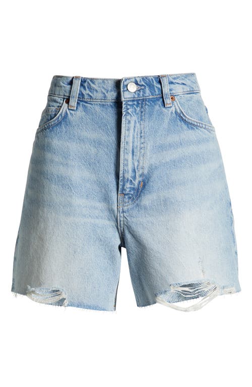 Reformation Saige High Waist Raw Hem Denim Cutoff Shorts In Blue