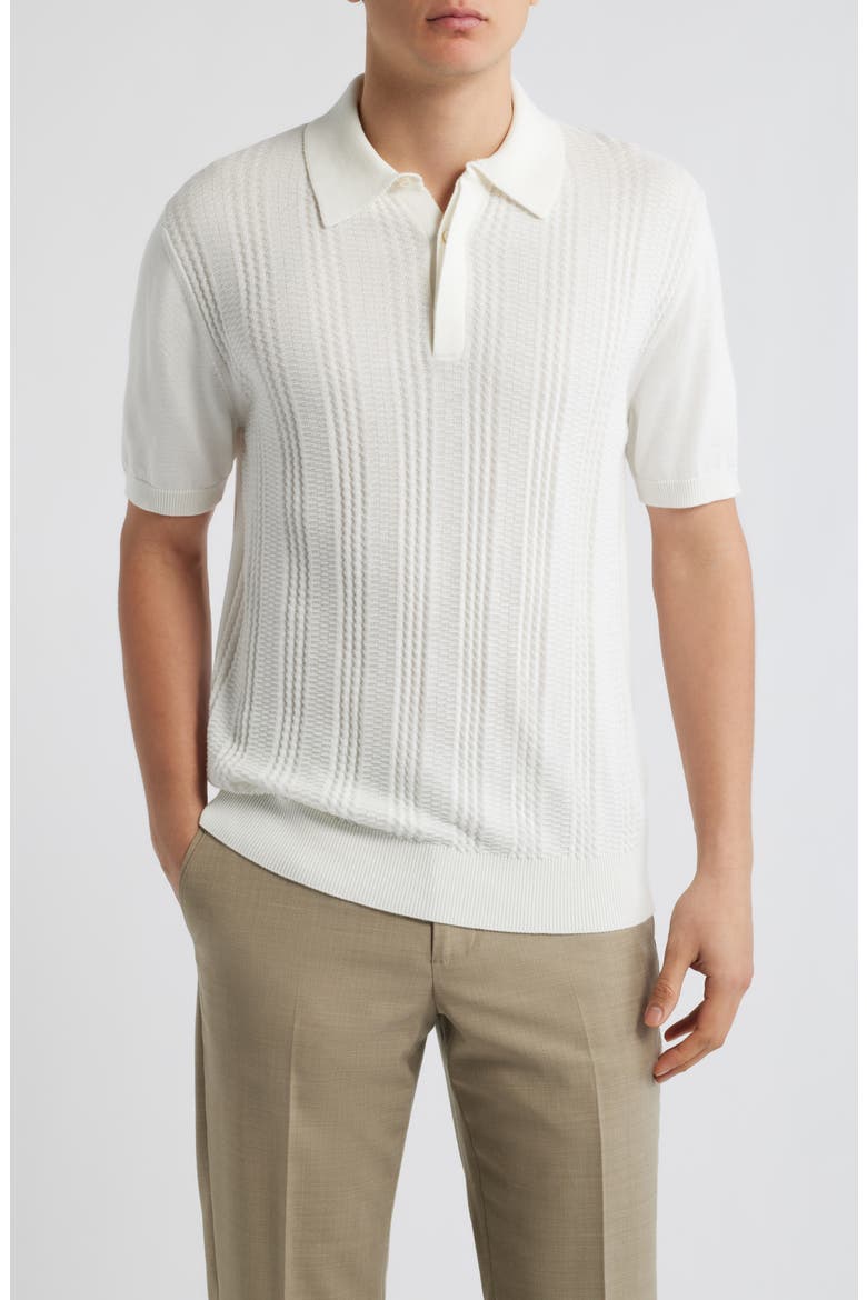 Ribbed Cotton Blend Polo Sweater, Main, color, WHITE