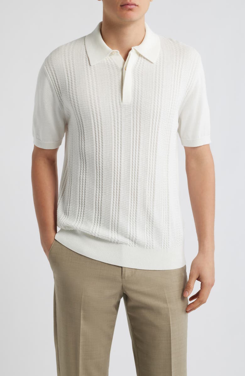 Canali Ribbed Cotton Blend Polo Sweater, Main, color, White