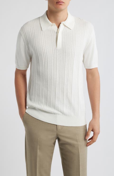 Ribbed Cotton Blend Polo Sweater