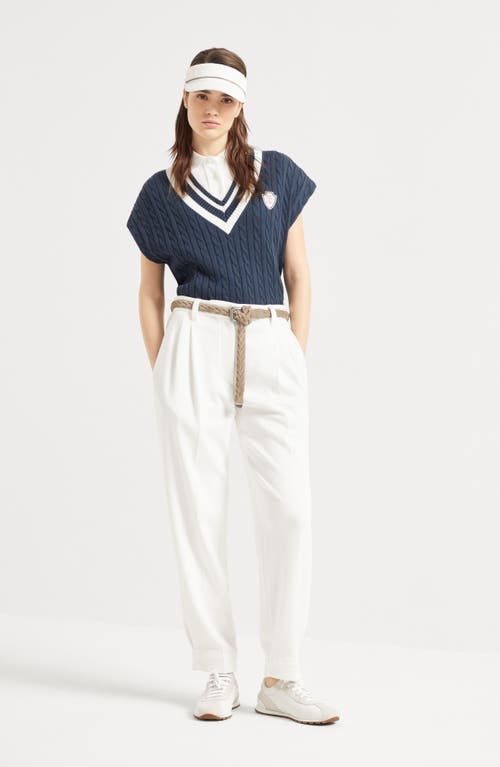 Brunello Cucinelli Women Slouchy Trousers In Viscose And Linen Fluid Twill With Moniline In White