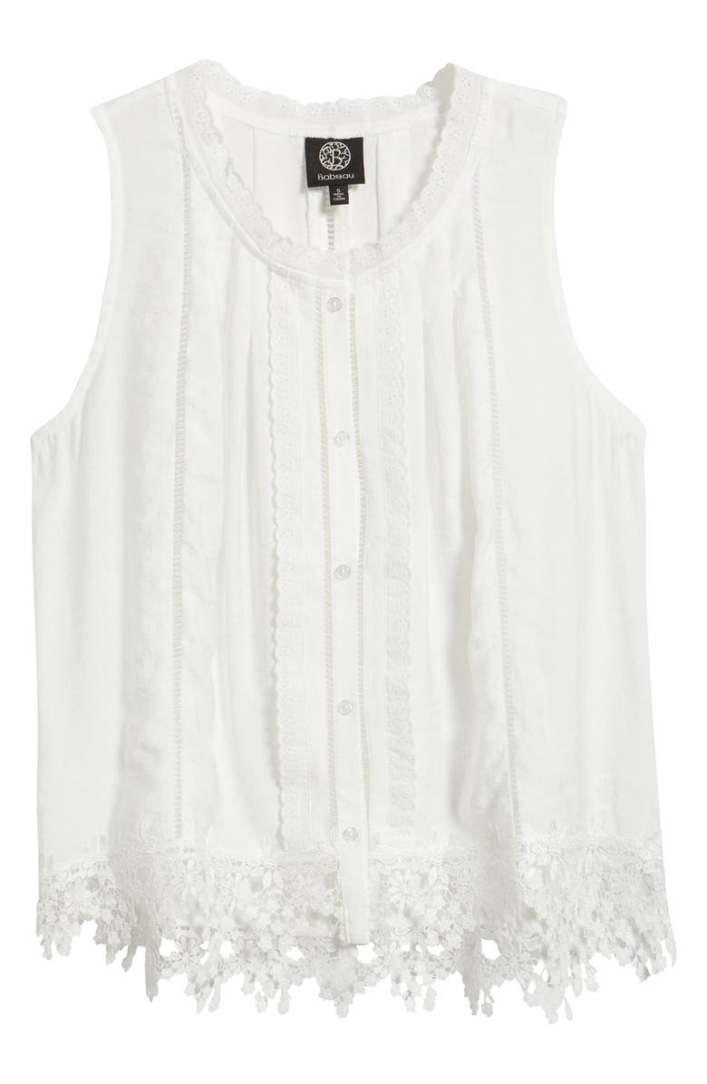 Bobeau Pleated Lace Sleeveless Top, Alternate, color, White