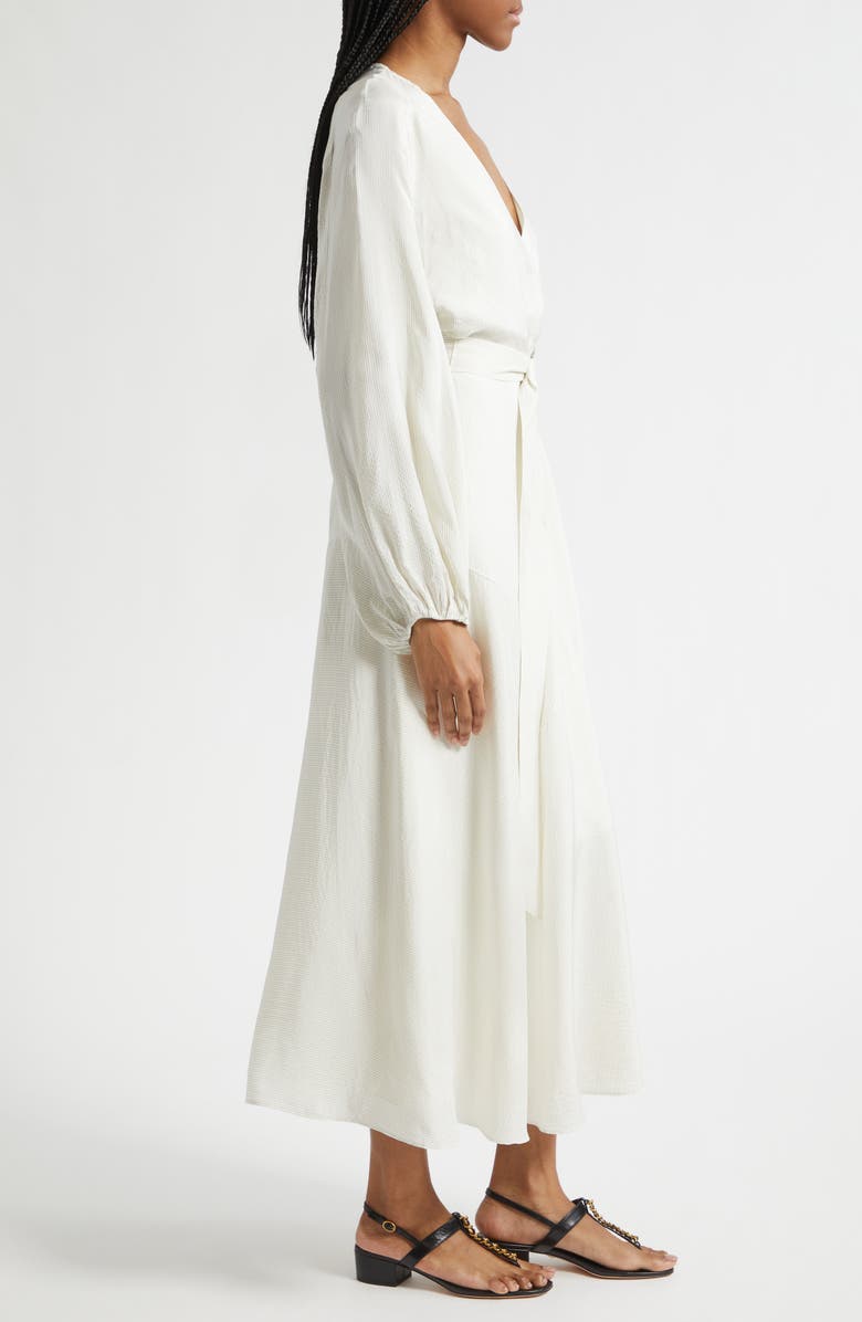 Veronica Beard Seneca Belted Long Sleeve Midi Dress, Alternate, color, White Black