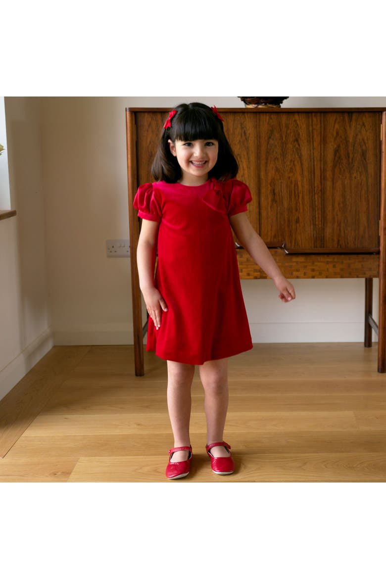 Red Satin Bow Velvet Dress, Alternate, color, Red