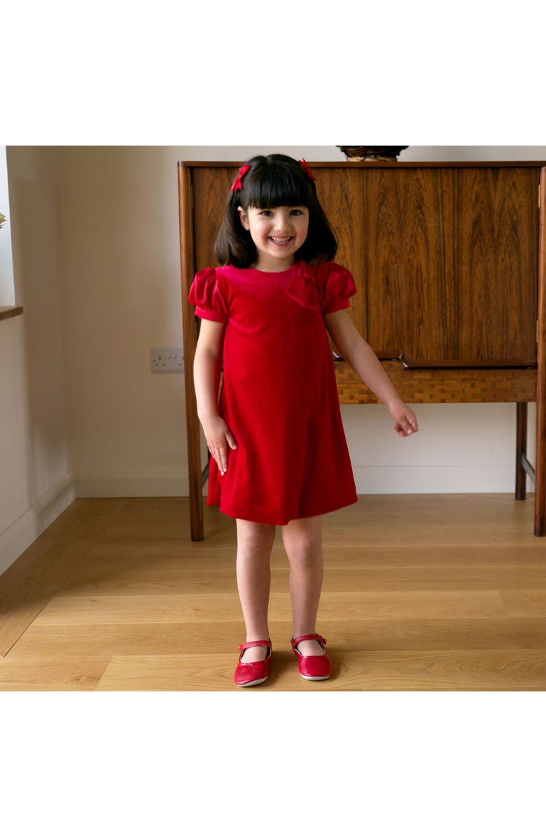 Rachel Riley Red Satin Bow Velvet Dress, Alternate, color, Red