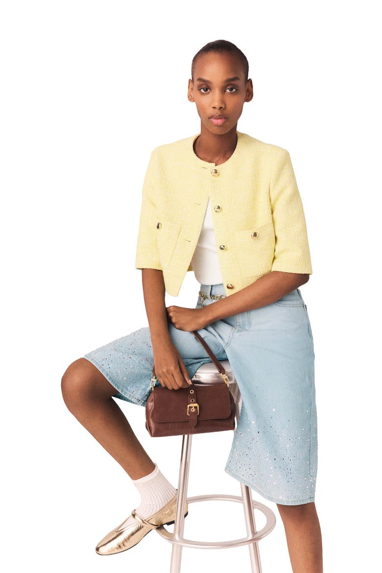 Short-sleeved tweed jacket, Alternate, color, Pale yellow
