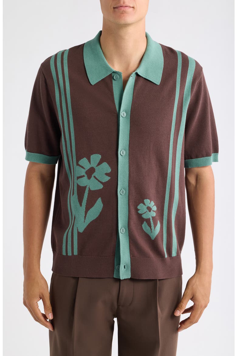 Tellaro Intarsia Cotton Shirt, Main, color, BROWN / SAGE