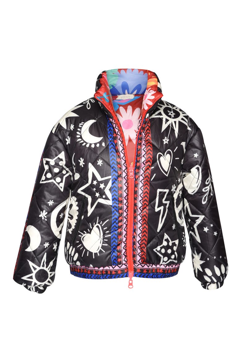 Kids' Reversible Puffer Jacket, Main, color, BLACK MULTI