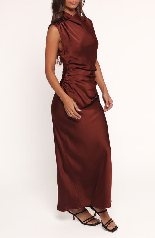Petal And Pup Petal & Pup Meryn Ruched Satin Maxi Dress In Brown