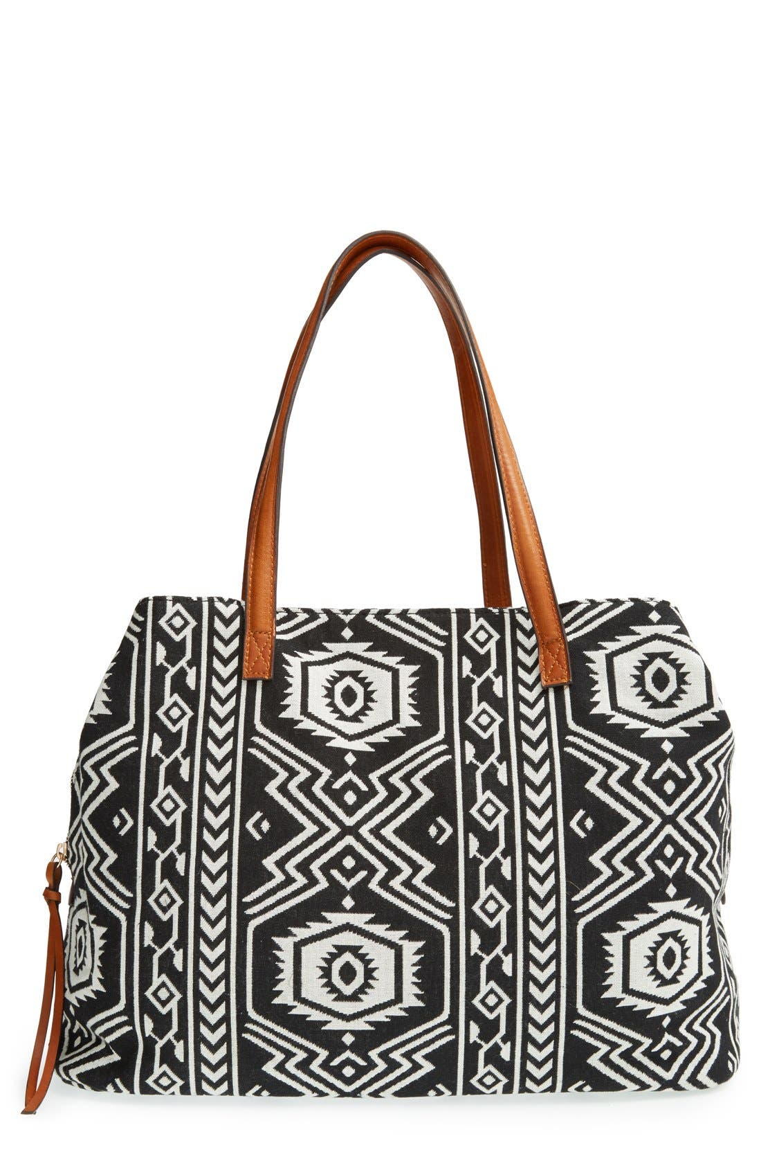 Oversize Millie Stripe Print Tote, Main, color, BLACK/ WHITE TRIBAL