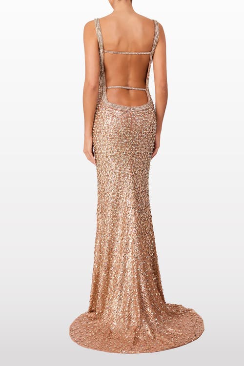Jenny Packham Lotus Sequin-embellished Open-back Maxi Dress In Gold