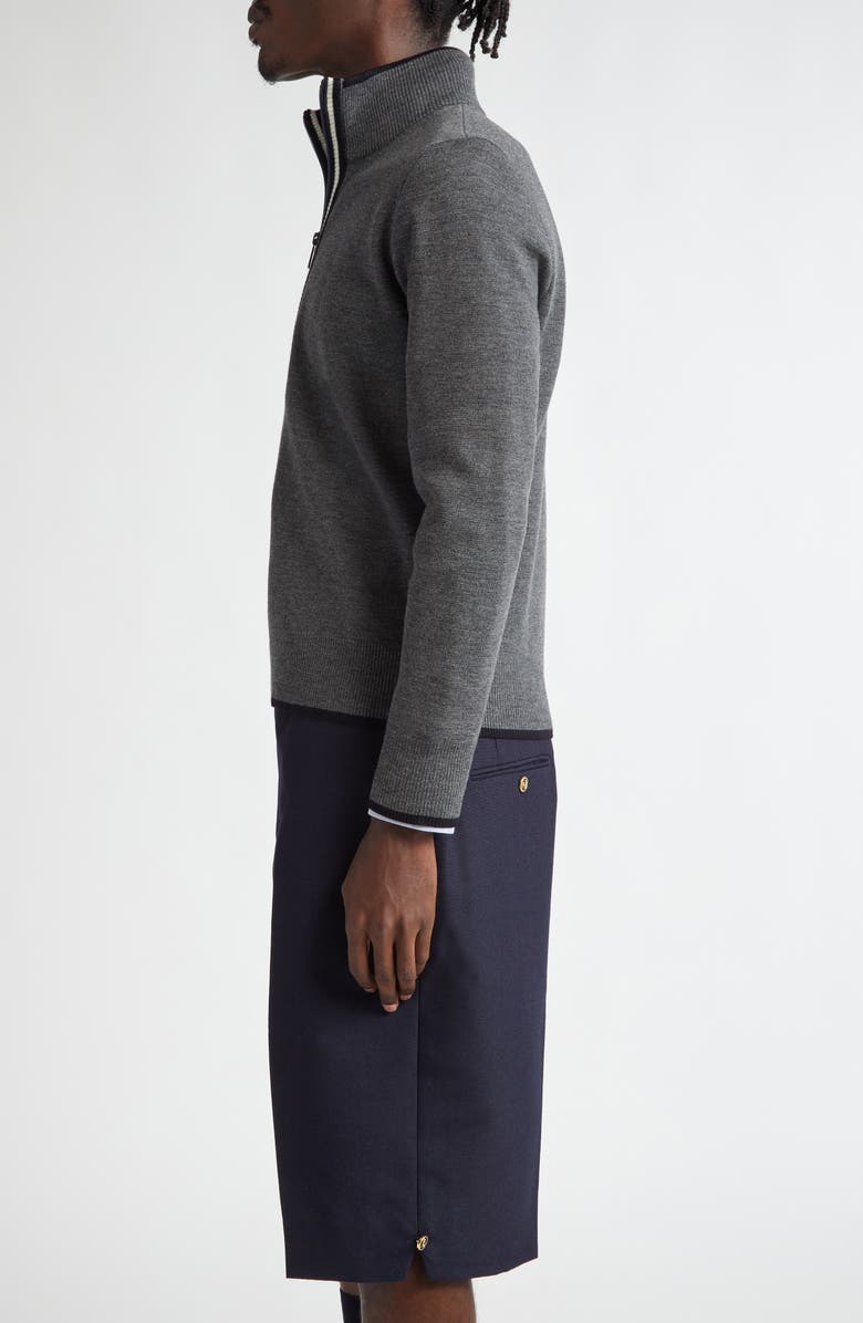 Thom Browne Milano Stitch Virgin Wool Half Zip Sweater, Alternate, color, 