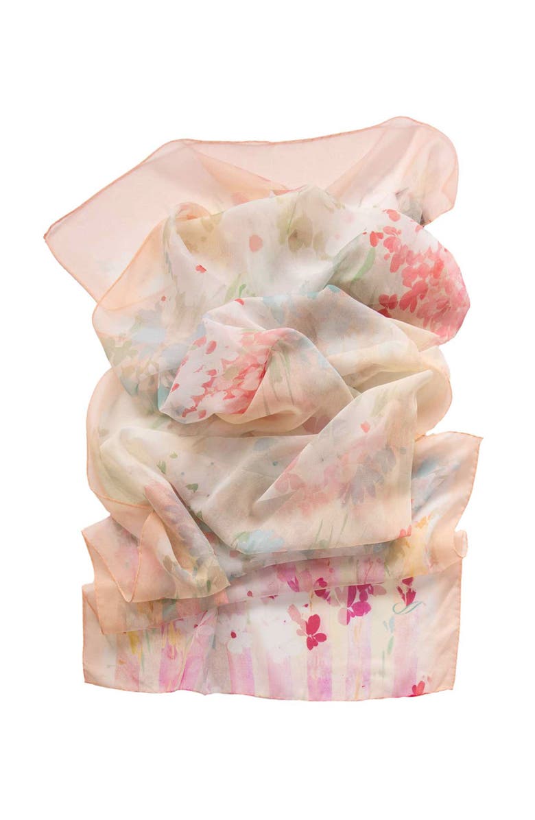 Elizabetta Meadow - Long Sheer Silk Scarf for Women, Alternate, color, Salmon Pink