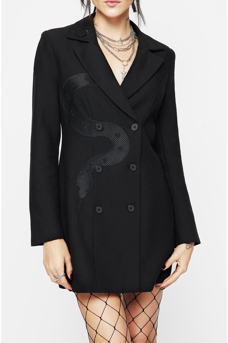 Slither Embroidered Blazer Dress, Alternate, color, Black