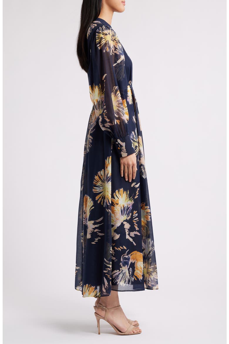 Floral Long Sleeve Maxi Dress, Alternate, color, NAVY MULTI POM FLORAL