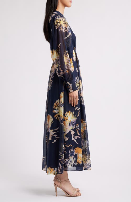 Chelsea28 Floral Long Sleeve Maxi Dress In Navy Multi Pom Floral