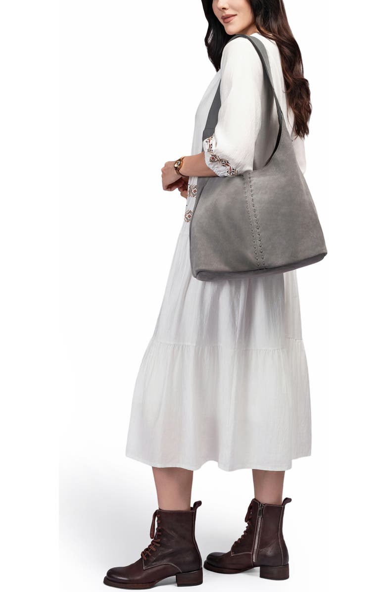 OLD TREND Hydrangea Genuine Leather Suede Classic Hobo Bag, Alternate, color, Grey