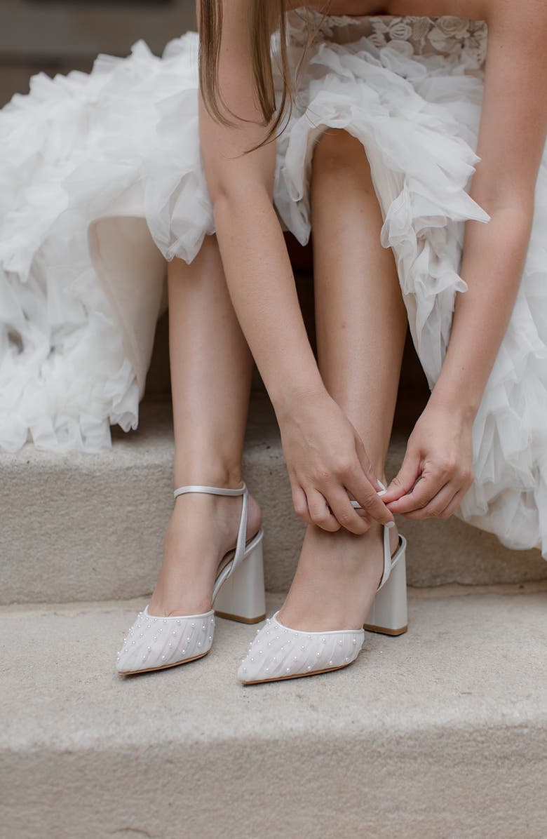 HARLO Australia Elle - Tulle Bridal Block Heel with Handsewn Pearls, Alternate, color, Soft White Satin