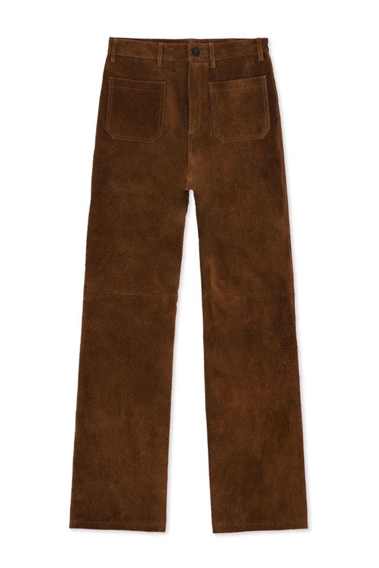 High Waist Suede Leather Trousers, Main, color, Brown