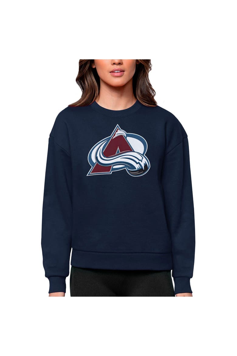 Women's Antigua Navy Colorado Avalanche Primary Logo Team Logo Victory Crewneck Pullover Sweatshirt, Main, color, Navy