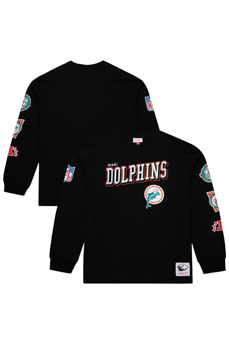 Men's Mitchell & Ness  Black Miami Dolphins Training Camp Vintage Logos Long Sleeve T-Shirt, Main, color, Black