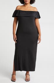 24seven Comfort Apparel Off the Shoulder Jersey Midi Dress