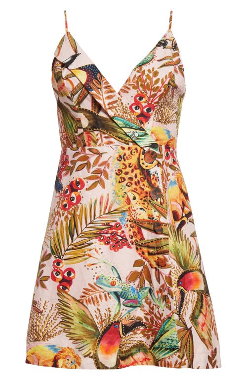 FARM RIO FARM RIO INTO THE JUNGLE PRINT LINEN BLEND WRAP MINIDRESS 