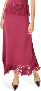 English Factory Fringe Hem Knit Midi Skirt