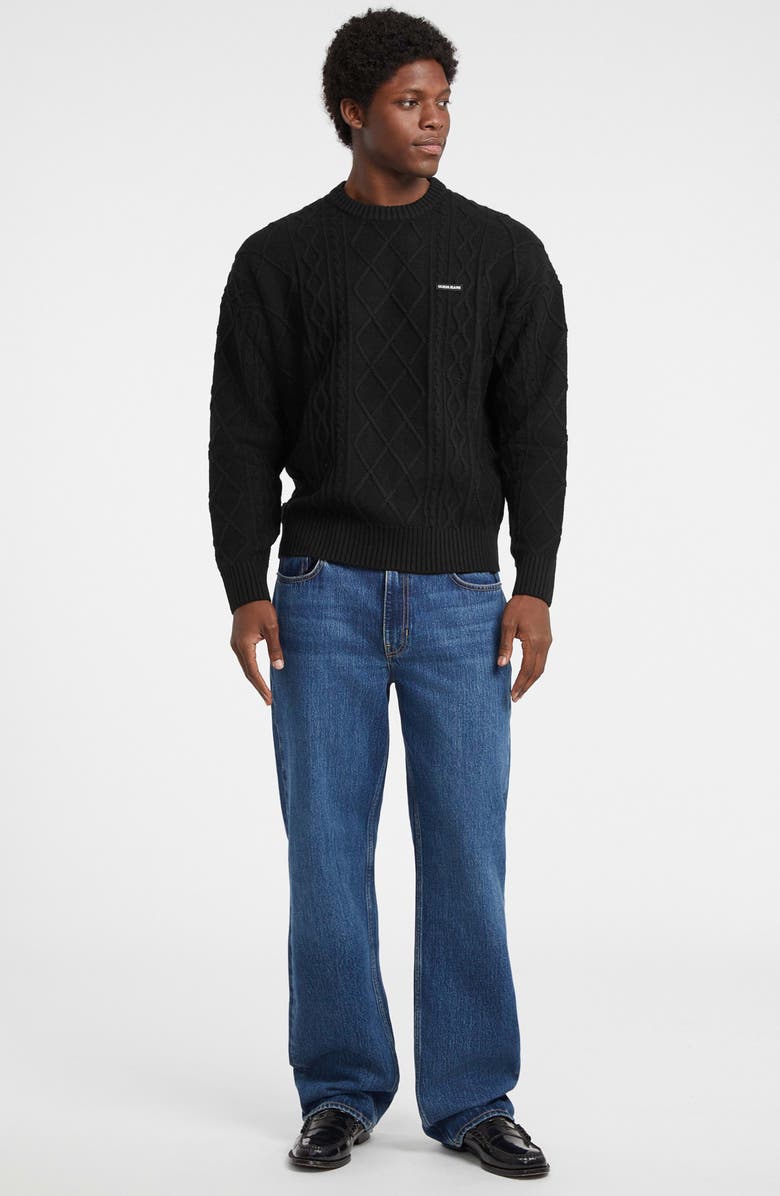 GUESS JEANS Organic Cotton Blend Cable Sweater, Alternate, color, Black