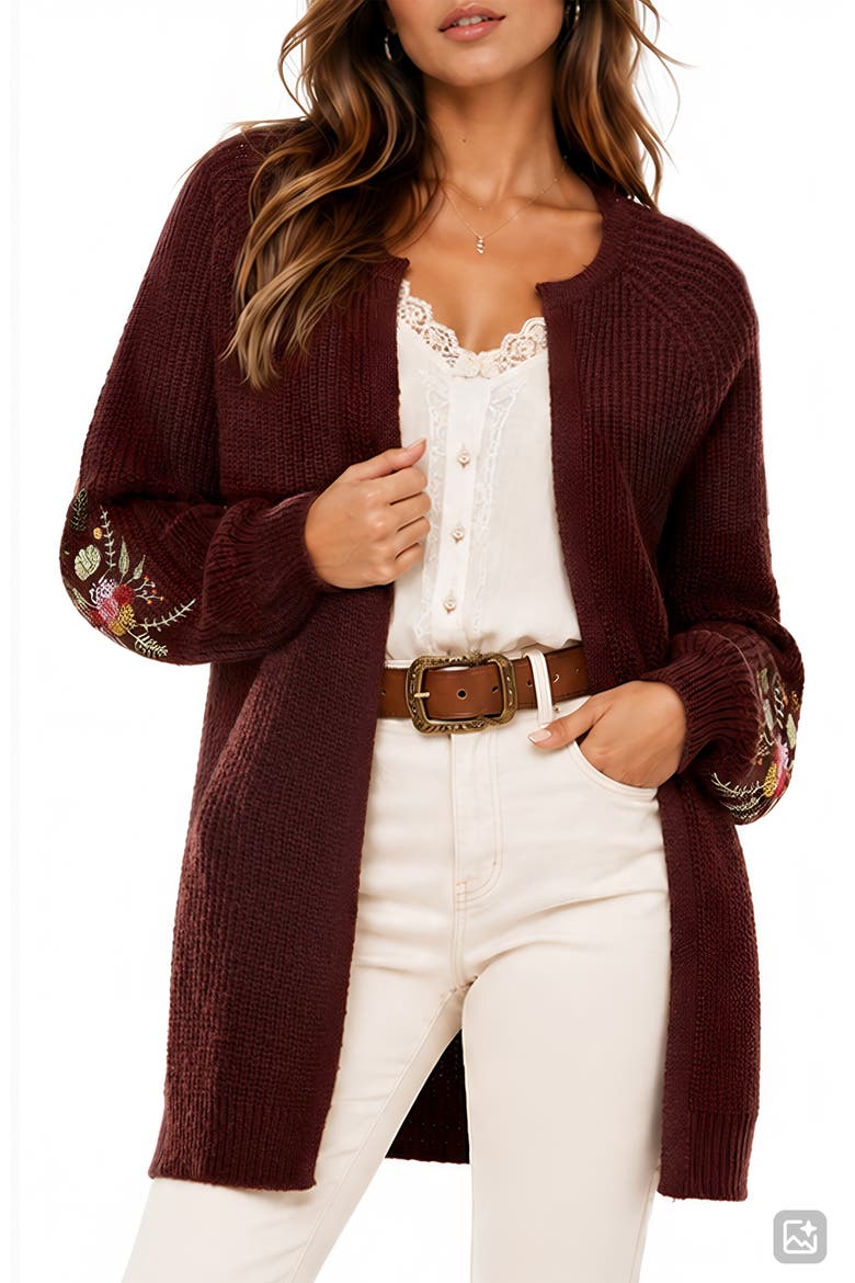 Free Spirit Embroidered Cardigan, Main, color, RAISIN