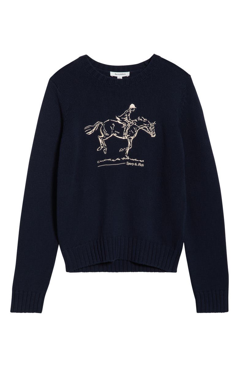 Sporty & Rich Horse Embroidered Cotton Sweater, Main, color, Dark Navy
