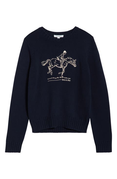 Horse Embroidered Cotton Sweater