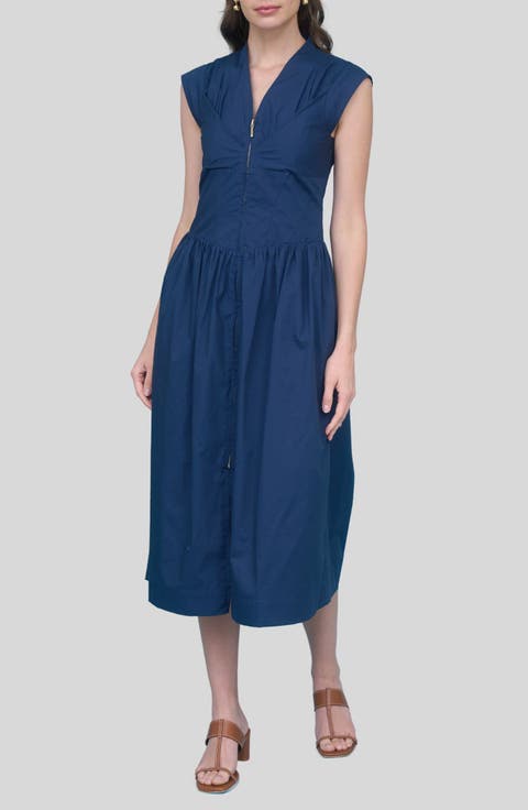 Seamed Cotton Fit & Flare Dress