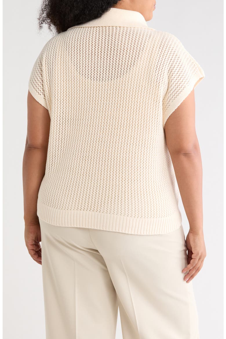 Tie Neck Short Sleeve Open Stitch Sweater, Alternate, color, CREAM