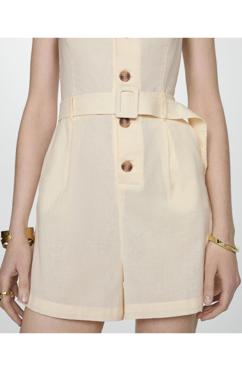 MANGO Belted Sleeveless Cotton & Linen Romper, Alternate, color, 