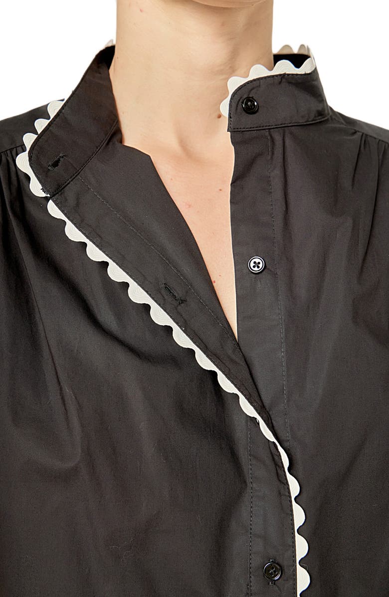 English Factory Rickrack Trim Button-Up Top, Alternate, color, Black/ White