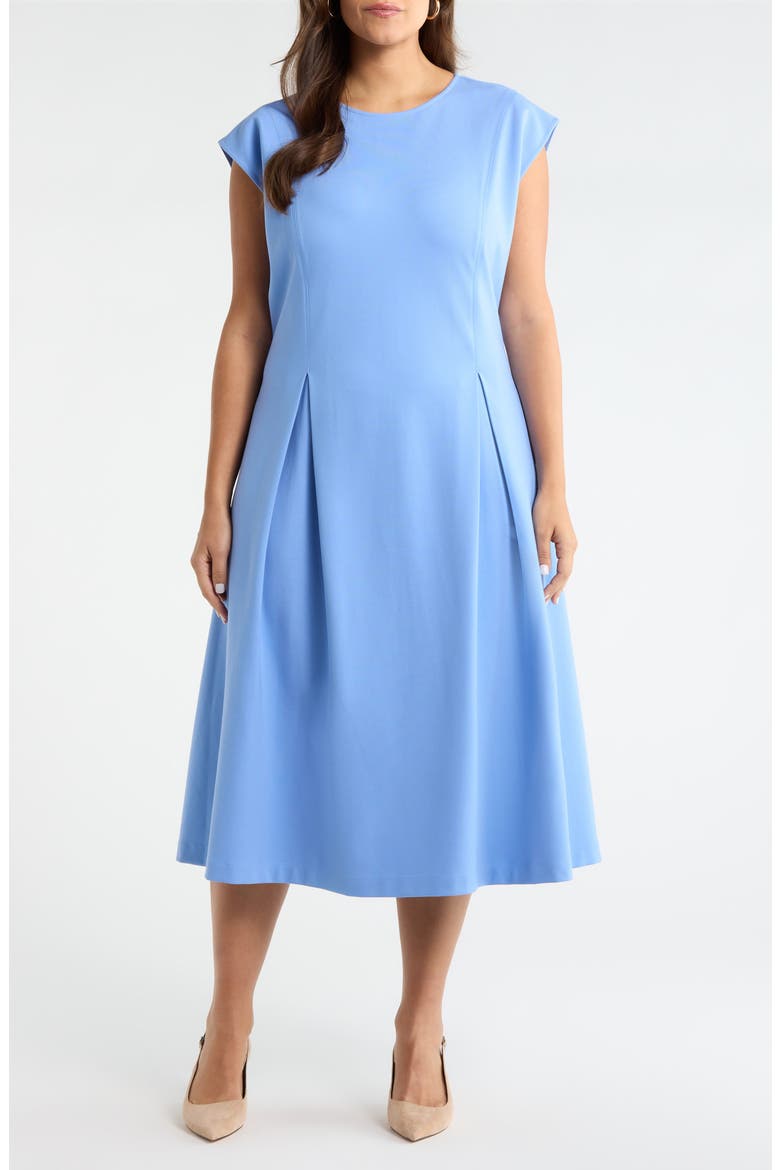 Dart Detail Ponte Midi Dress, Main, color, BLUE CORNFLOWER