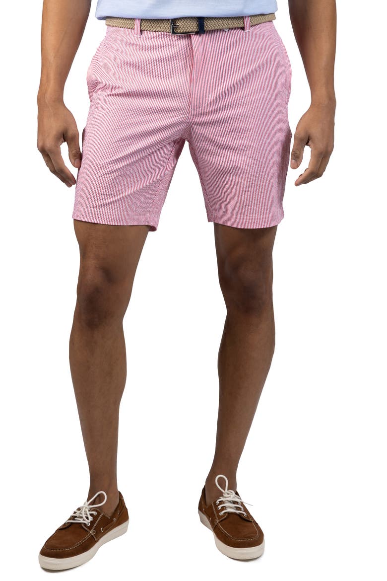 Stripe Seersucker Shorts, Main, color, SUNWASHED RED