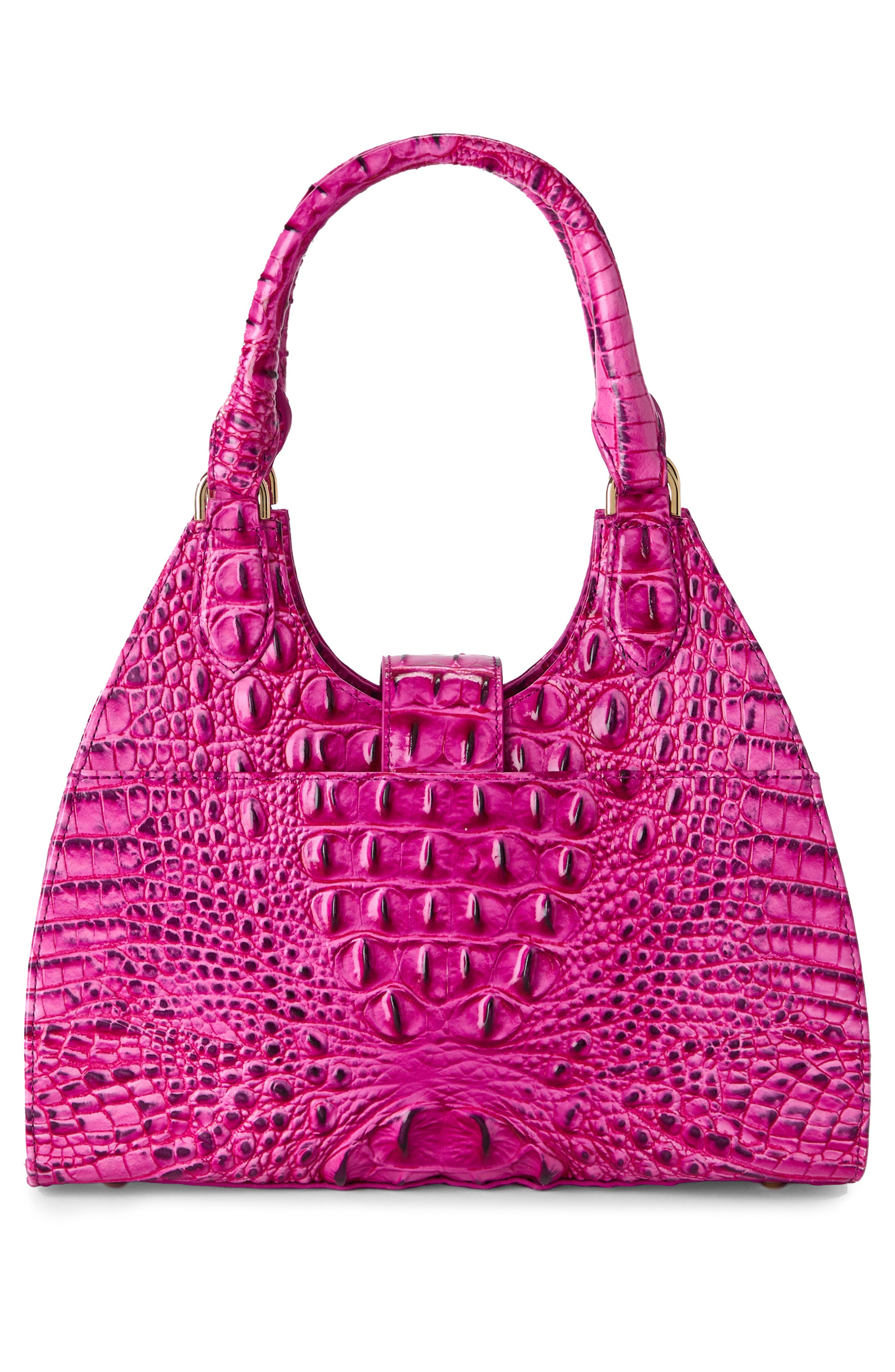 Brahmin Adrian Croc Embossed Leather Shoulder Bag, Alternate, color, Electric Fuschia
