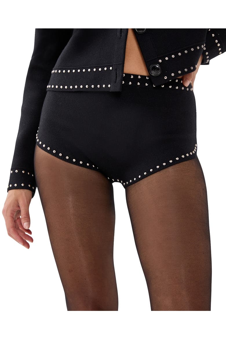 Knitted Western Stud Detail Shorts, Alternate, color, Black