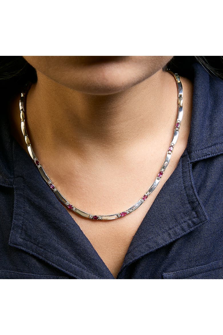 14K Yellow Gold Red Ruby and 3/8 Cttw Diamond Alternating Link Necklace, Alternate, color, Yellow