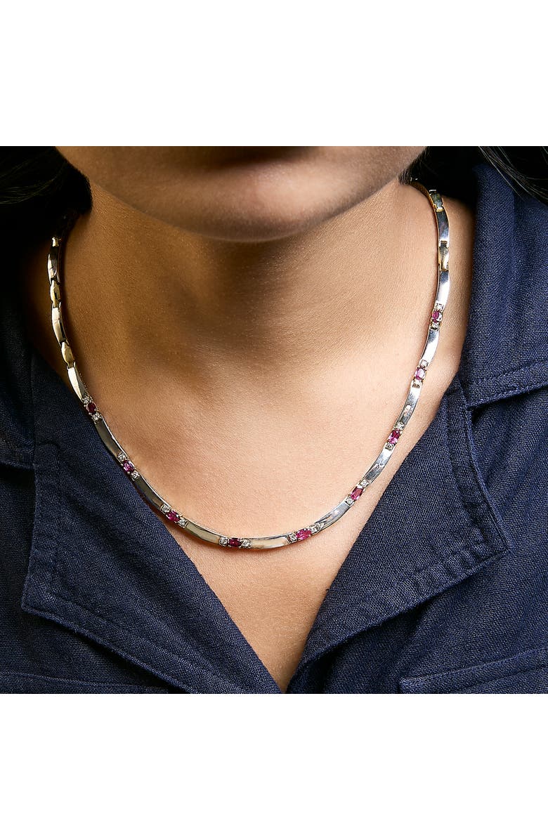 Haus of Brilliance 14K Yellow Gold Red Ruby and 3/8 Cttw Diamond Alternating Link Necklace, Alternate, color, Yellow