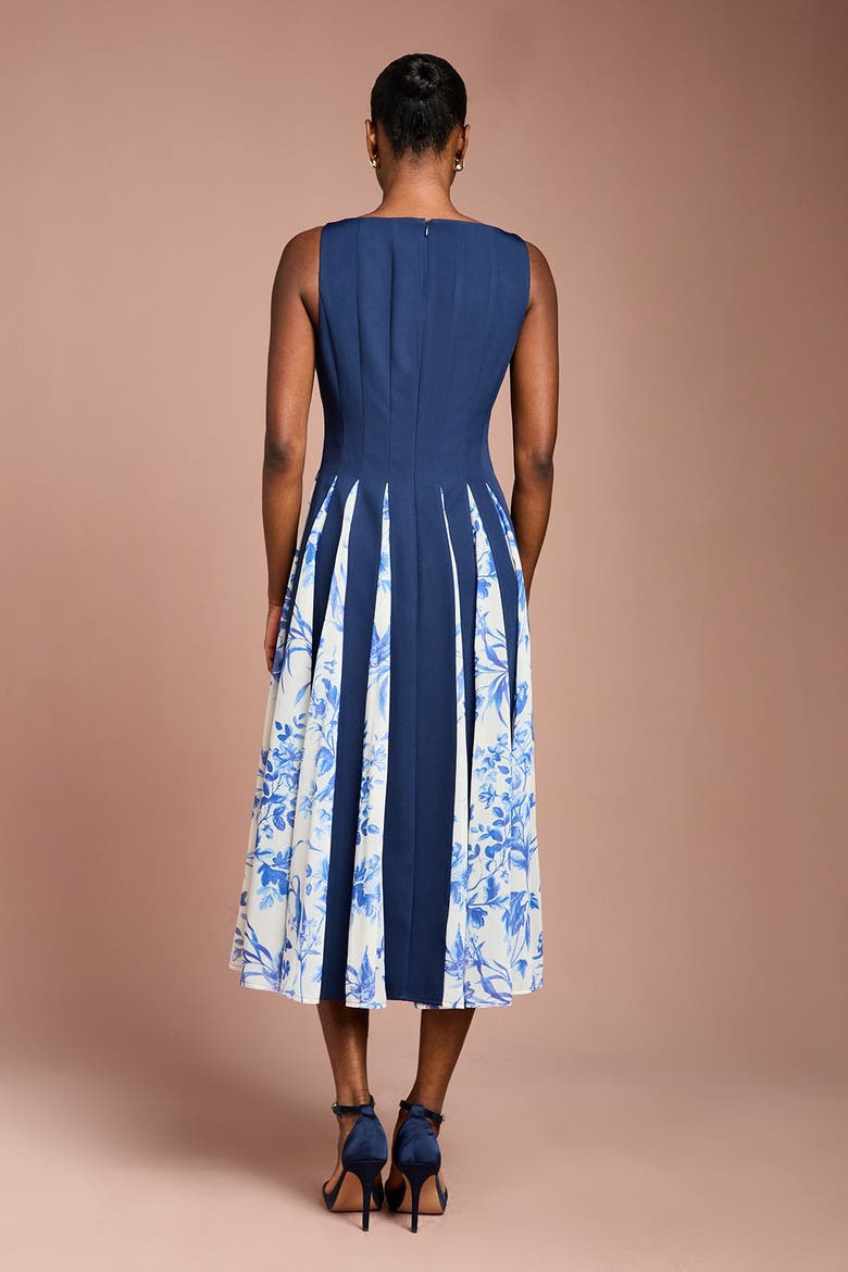 Printed Crepe Midi Dress, Alternate, color, Navy