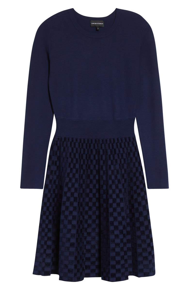 Emporio Armani Velvet Check Long Sleeve Sweater Dress, Alternate, color, Solid Dark Blue