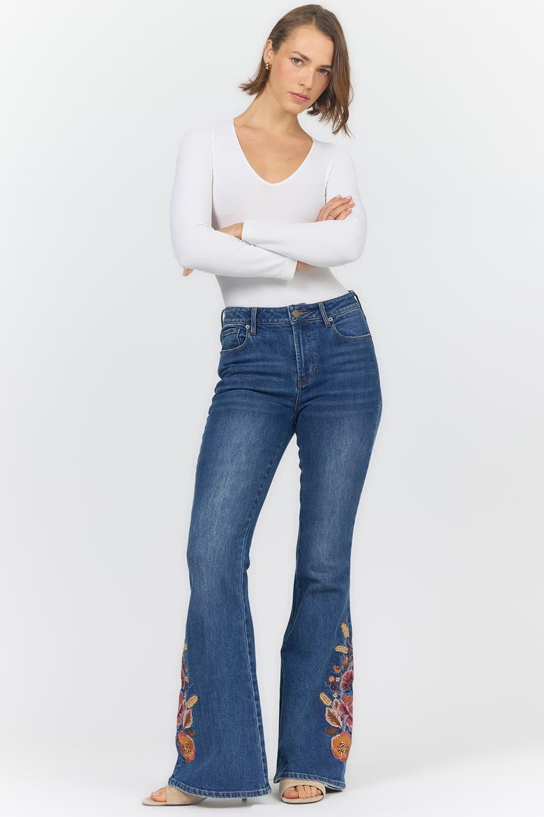 Rosa Floral Embriodered Flare Jeans, Alternate, color, Autumn Revival
