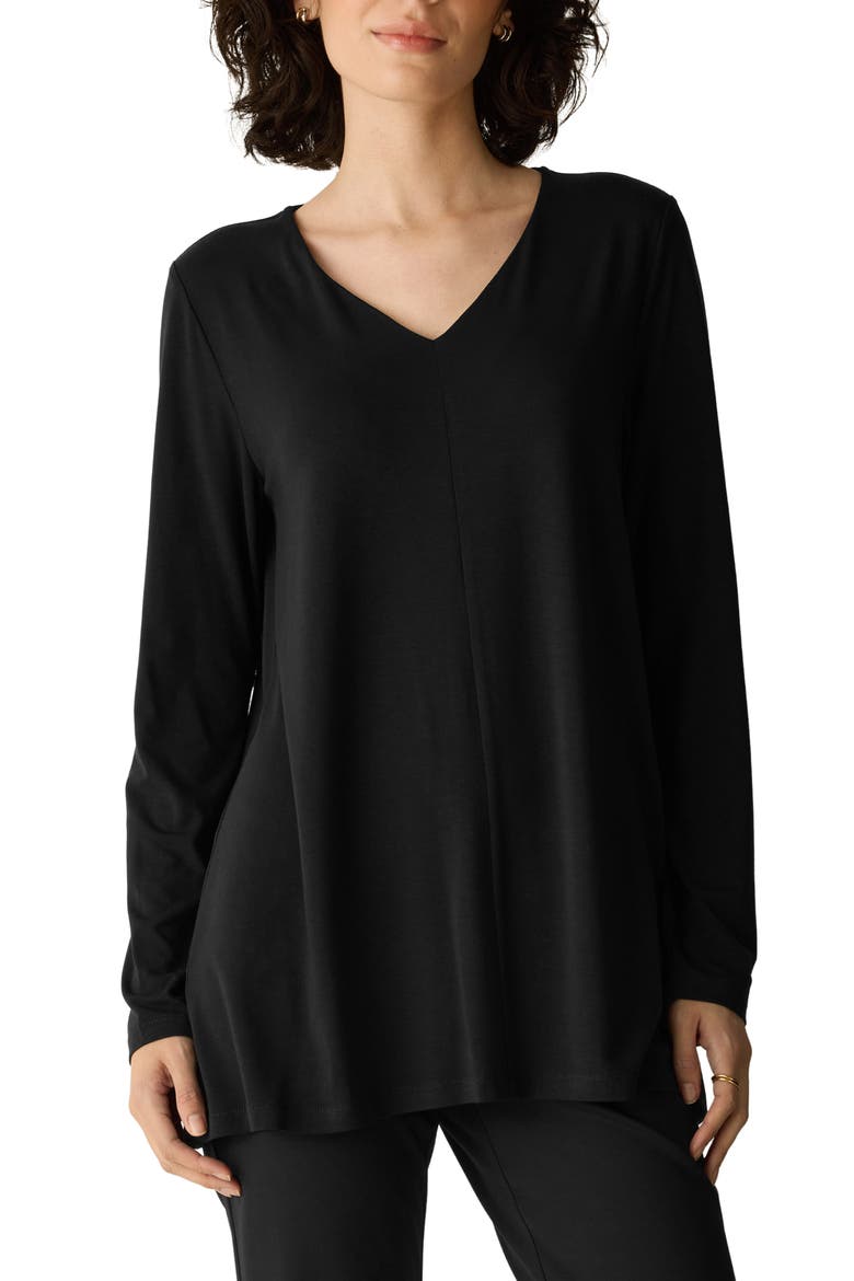 Long Sleeve V-Neck Tunic Top, Main, color, BLACK