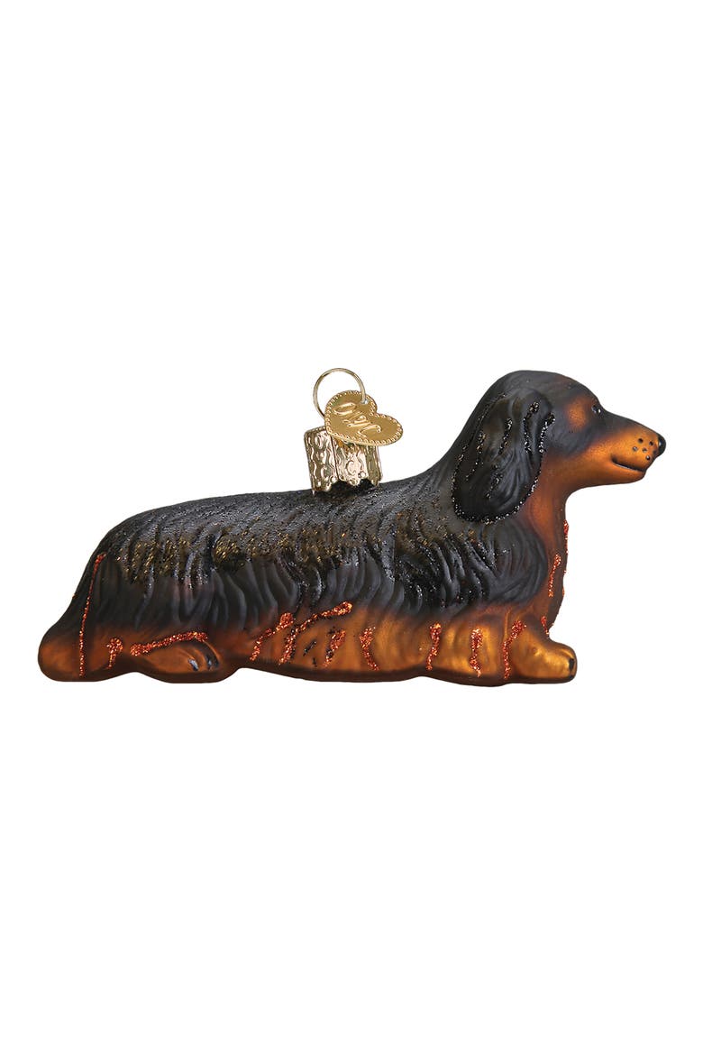 Long-Haired Dachshund Christmas Ornament, Alternate, color, BLACK/ BROWN